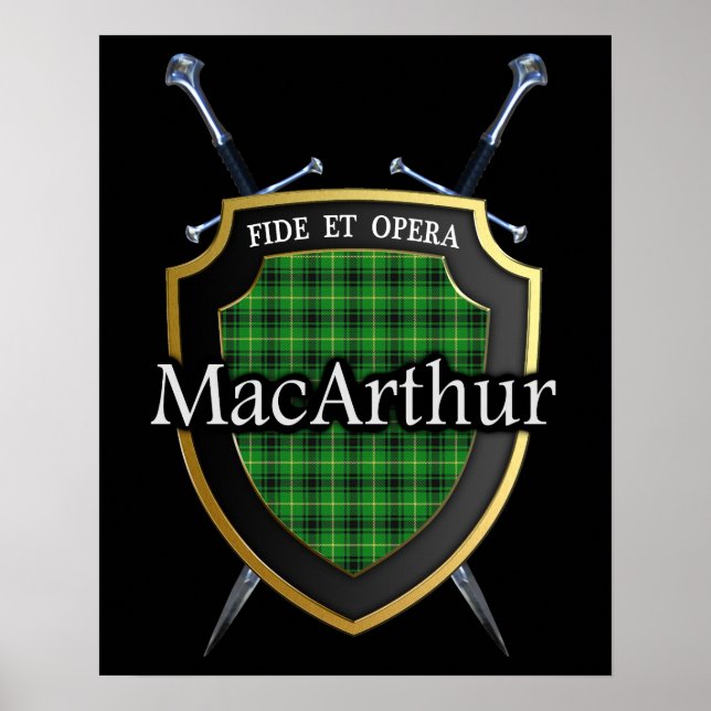 Poster Clan MacArthur Tartan Scottish Shield & Swords (Devant)