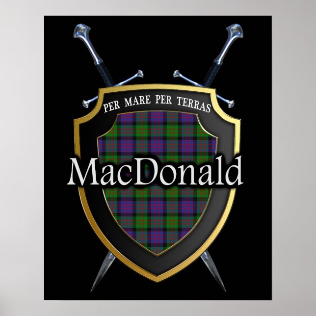 Poster Clan MacDonald Tartan Scottish Shield & Swords (Devant)