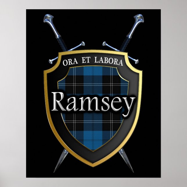 Poster Clan Ramsey Ramsay Tartan Scottish Shield & Swords (Devant)