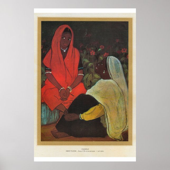 Poster Classic Asian Art Pakistan, girl with servant (Devant)