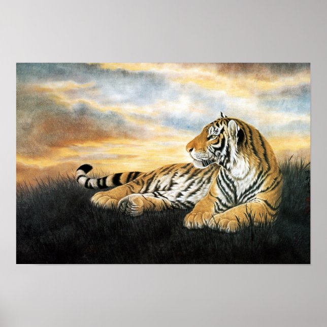Poster Classical Chinese style art, Reclining tiger (Devant)