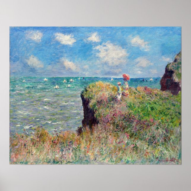 Poster Claude Monet Cliff Walk à Pourville (Devant)