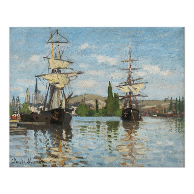 Poster Claude Monet | Navires à Rouen sur la Seine (Devant)