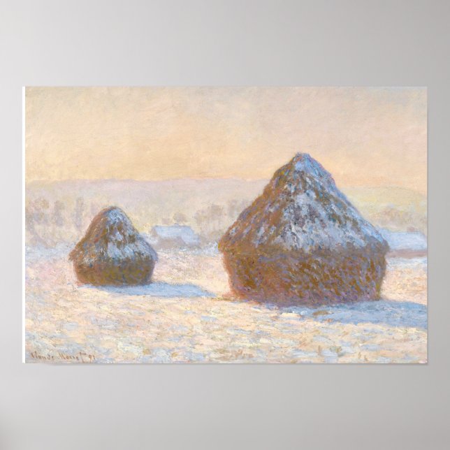 Poster Claude Monet - Piles à roues, Effet neige, Matin (Devant)