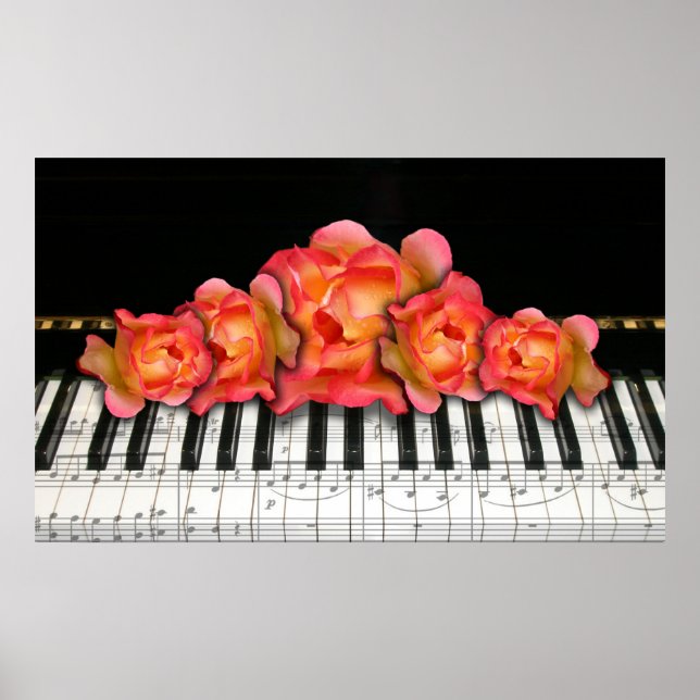 Poster Clavier de piano et Rose (Devant)
