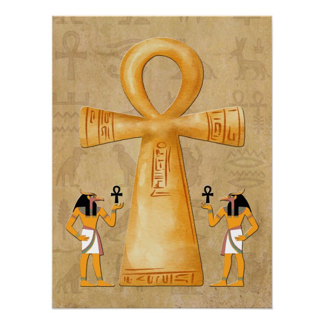 Poster Clé Ankh de la vie sur hiéroglyphe (Devant)