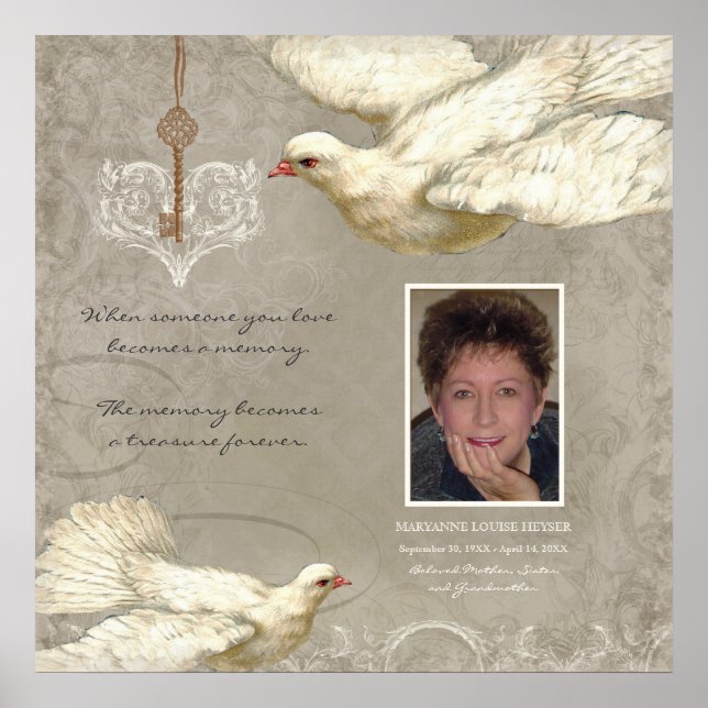 Poster Clé de mon cœur Colombe Mémorial de deuil (Devant)