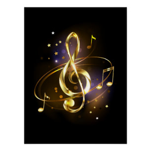 Poster Clé de Sol en Or Musique