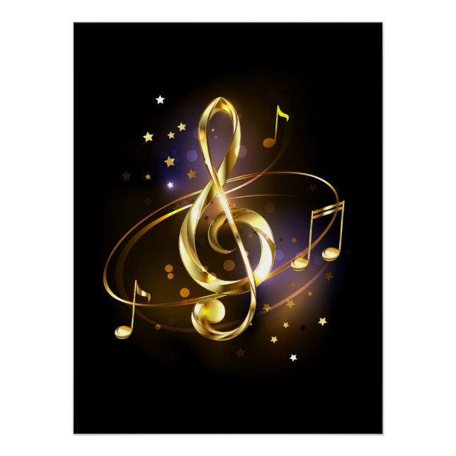 Poster Clé de Sol en Or Musique (Devant)
