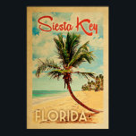 Poster clé Siesta Floride Vintage Palm Tree Beach<br><div class="desc">Siesta Key,  Florida affiche vintage de voyage de plage.</div>