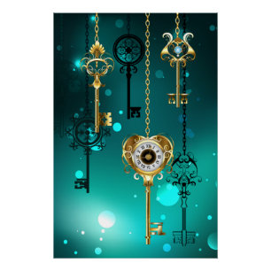 Poster Clés squelettes antiques sur fond vert