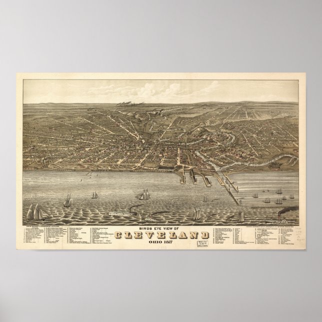Poster Cleveland Ohio 1877 Carte panoramique antique (Devant)