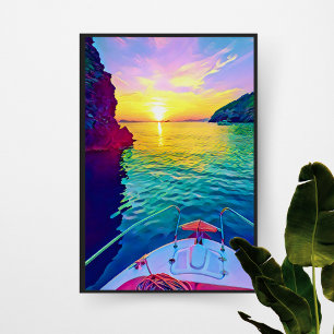 Poster Climat de coucher de soleil - France par bateau
