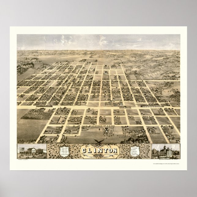 Poster Clinton, IL Carte panoramique - 1869 (Devant)