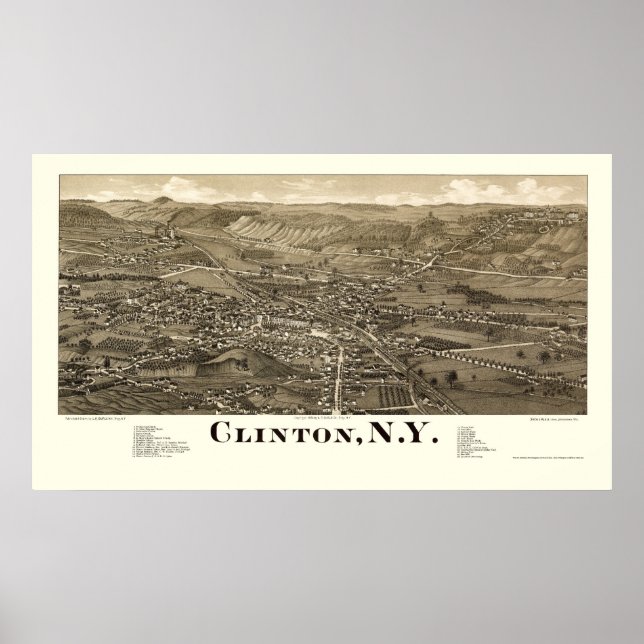 Poster Clinton, NY Carte panoramique - 1885 (Devant)