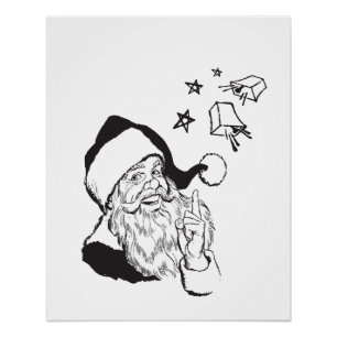 Poster Clipart classique Santa Claus Noir Blanc Rétro