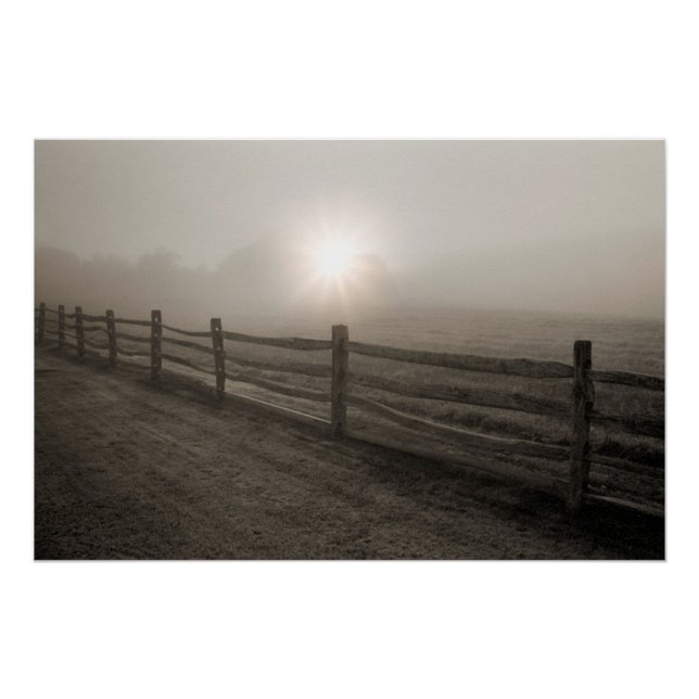 Poster Clôture et débordement de soleil par le brouillard (Devant)