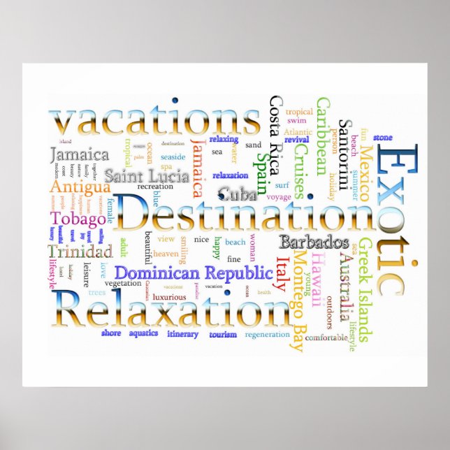 Poster Cloud Word Vacation et Relaxation Texte (Devant)