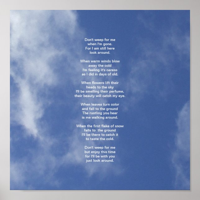 Poster Clouds and Blue Sky-Don't Weep for Me (Devant)