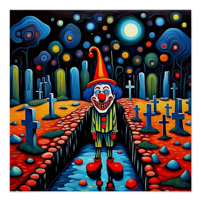 Poster Clown dans un cimetière (Devant)