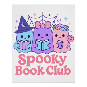 Poster Club de livre éffrayant Cute Ghost Lecture