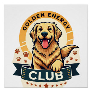 Poster Club Énergie Dorée Golden Retriever Chien Vintage