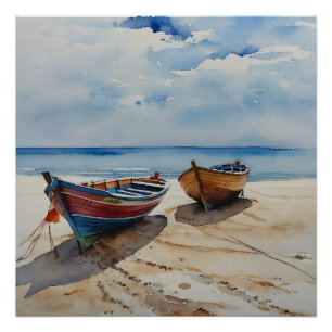 Poster "Coastal Calm" Un Aquarelle Reposant Paysage marin