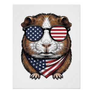 Poster Cochon d'Inde patriotique Gravure vintage