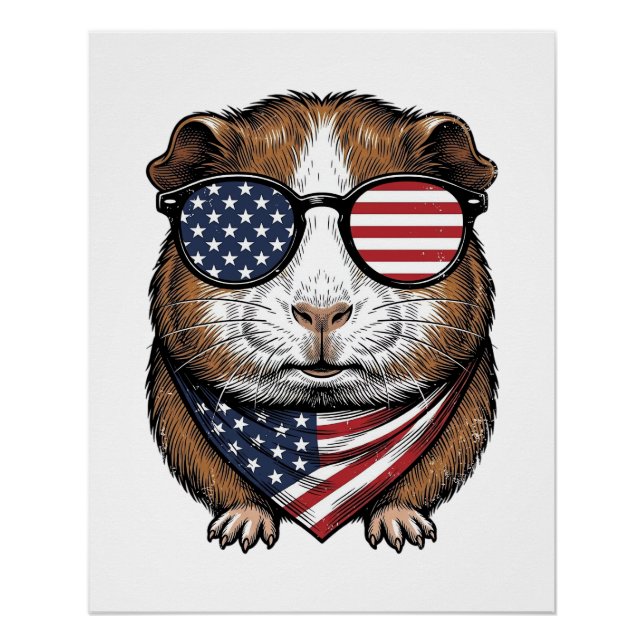 Poster Cochon d'Inde patriotique Gravure vintage (Devant)