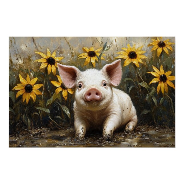Poster Cochon mignon dans la boue (Devant)