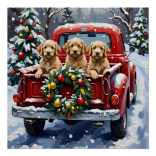 Poster Cockapoo camion rouge de Noël vacances