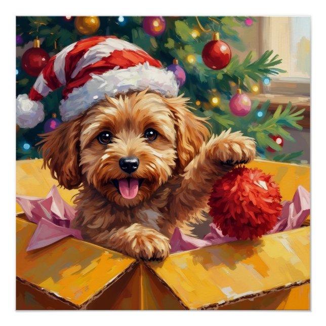 Poster Cockapoo Dog Christmas Gift Box Surprise (Devant)