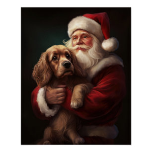 Poster Cocker Spaniel avec le Père Noël Festif de Noël