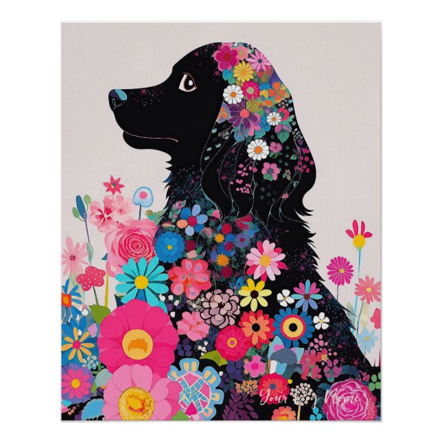 Poster Cocker Spaniel Chien et Fleurs 004 - Bijou sur mes (Devant)