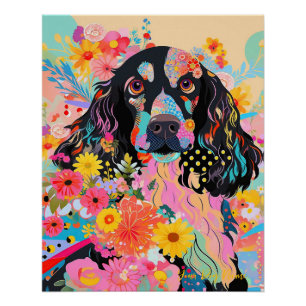 Poster Cocker Spaniel Chien et Fleurs 005 - Bijou sur mes