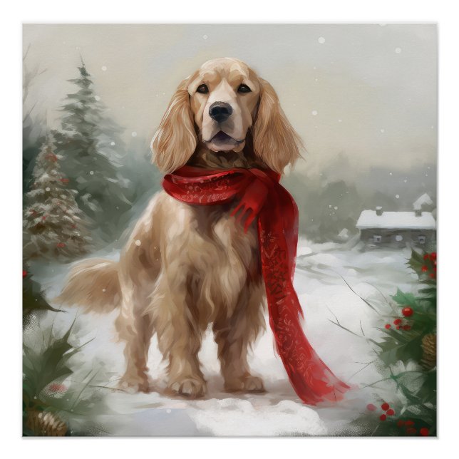 Poster Cocker Spaniel dans la neige Noël (Devant)