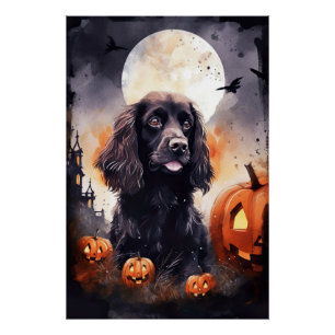 Poster Cocker Spaniel d'Halloween avec des citrouilles