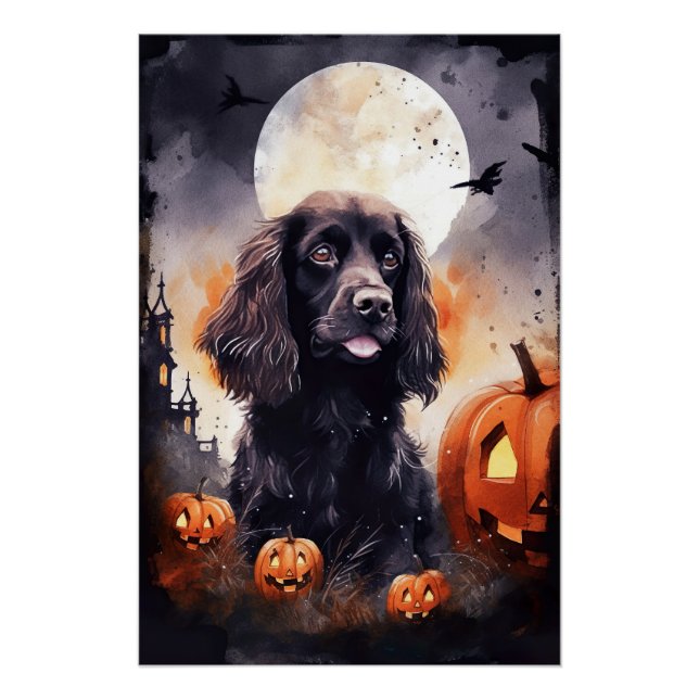 Poster Cocker Spaniel d'Halloween avec des citrouilles (Devant)