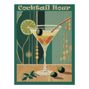 Poster Cocktail de l'heure Moderne du milieu du siècle Ma