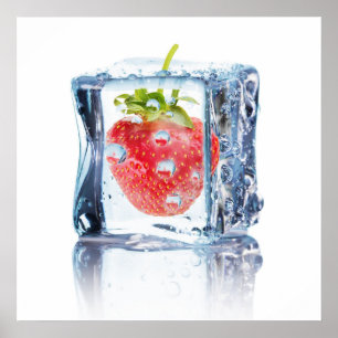 Poster Cocktail Ice Cube avec fraise