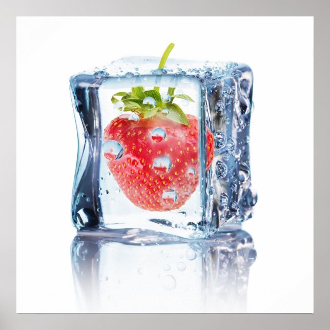 Poster Cocktail Ice Cube avec fraise (Devant)