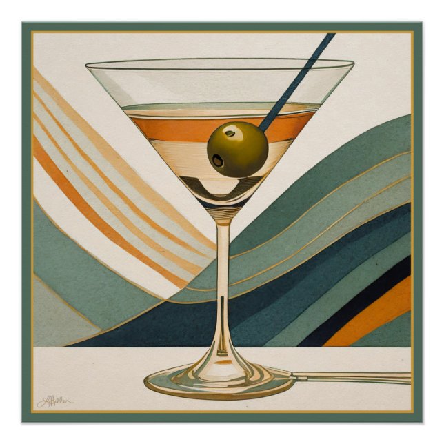 Poster Cocktail Martini Design Milieu du XXe Siècle (Devant)