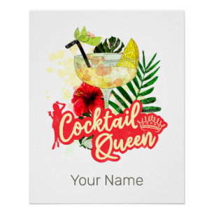 Poster Cocktail Queen Vintage Hen Bachelorette Party
