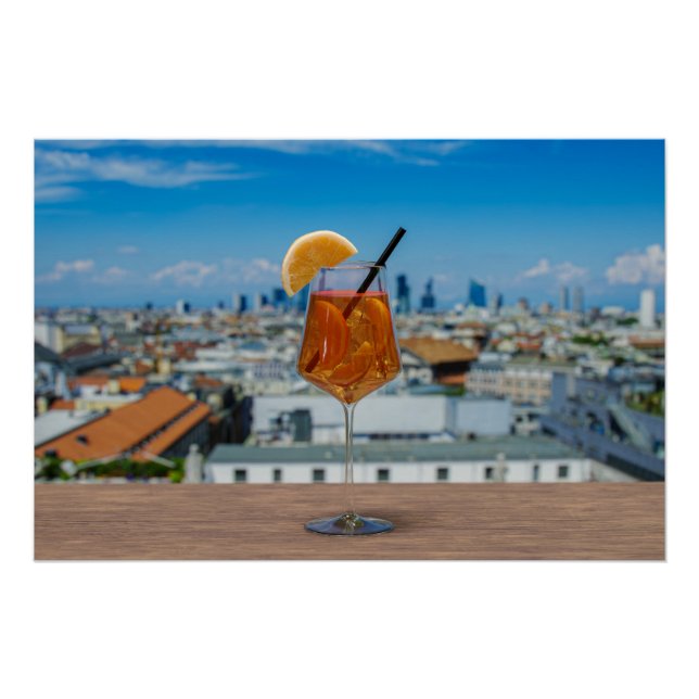 Poster Cocktail Spritz sur une table avec vue sur Milan (Devant)