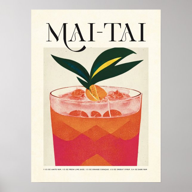 Poster Cocktail Tropical Mai Tai Retro Tiki (Devant)