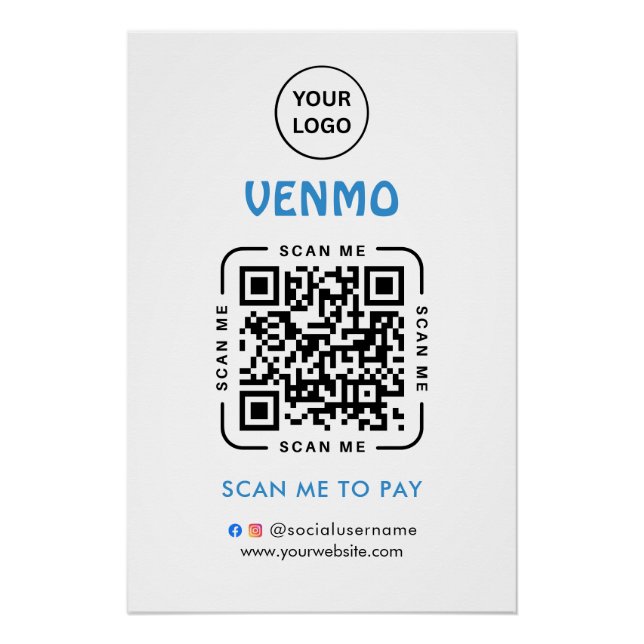 Poster Code QR de paiement Venmo | Scannez pour payer le  (Devant)
