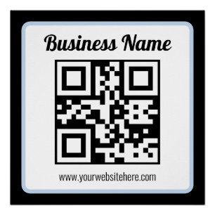 Poster Code QR et texte modifiables avec bordure bleu cla