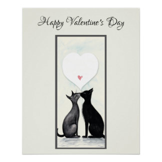 Poster Coeur Amoureux des chats noir Saint Valentin No2