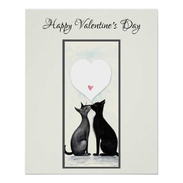 Poster Coeur Amoureux des chats noir Saint Valentin No2 (Devant)