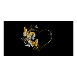 Poster Coeur aux papillons d'or